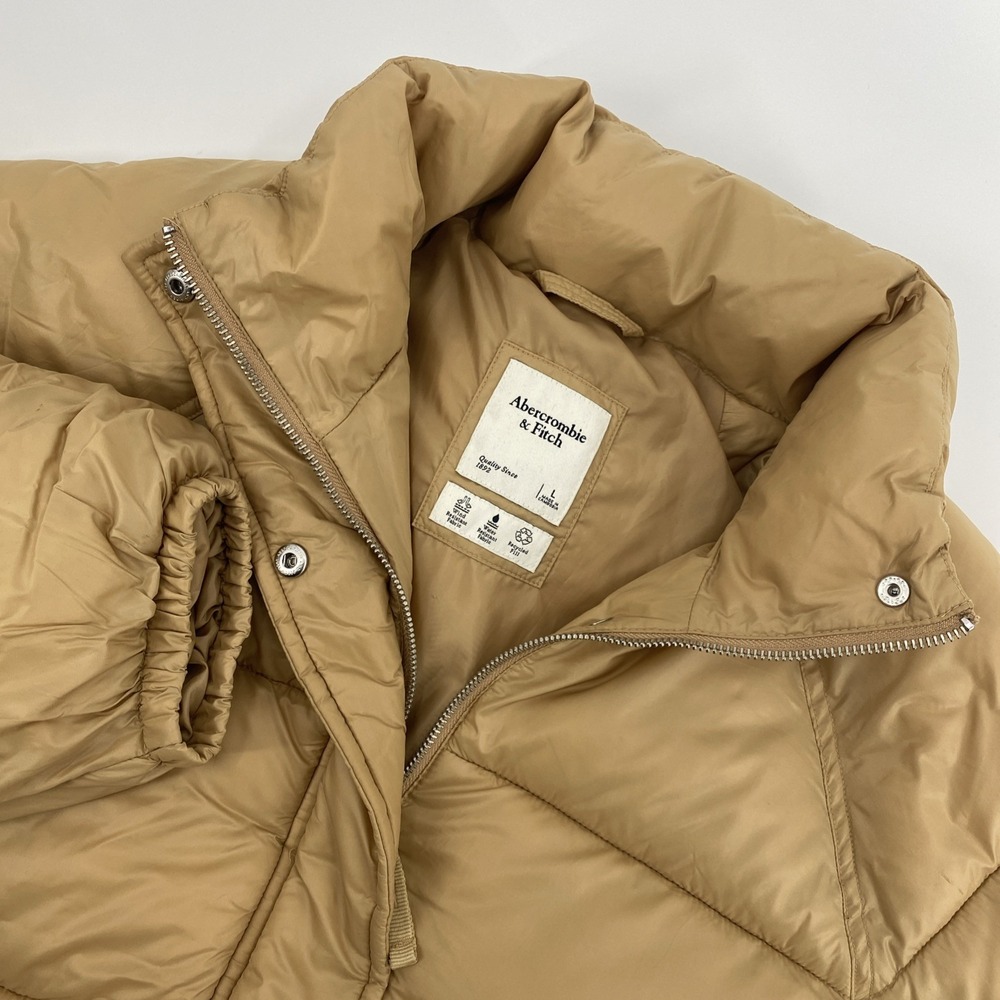 Abercrombie Fitch Coat Womens Large Tan Puffer Jacket Casual Urban Winter Norm